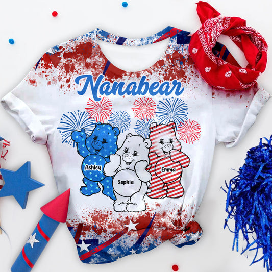 Nana Bear America Flag - Personalized Grandma All Over Shirt