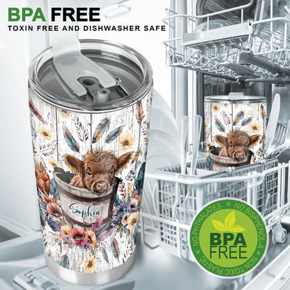 Baby Highland Cow In a Bucket - Personalized Tumbler