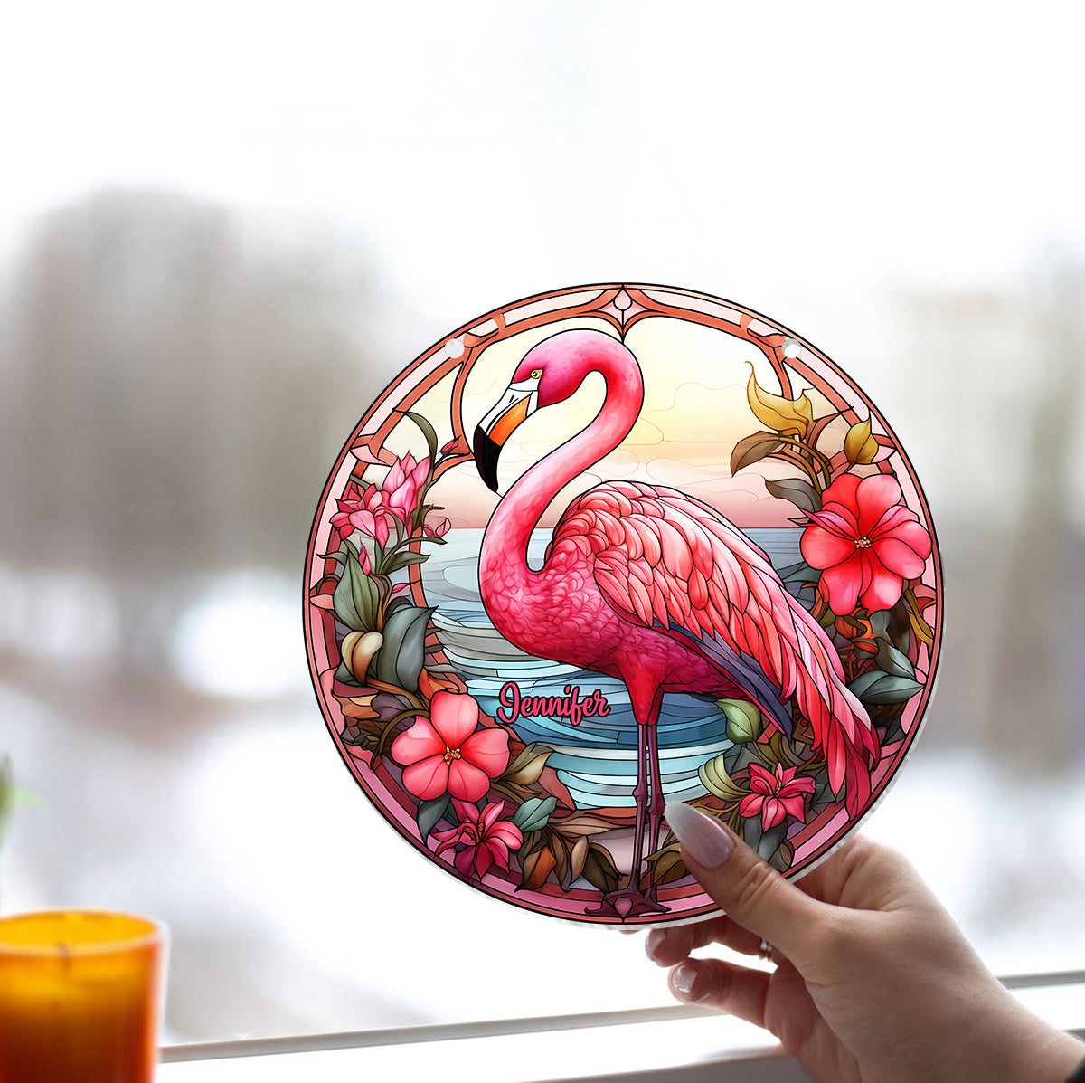 Love Flamingos - Personalized Flamingo Window Hanging Suncatcher Ornament