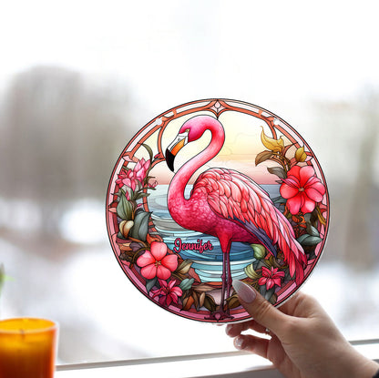 Love Flamingos - Personalized Flamingo Window Hanging Suncatcher Ornament