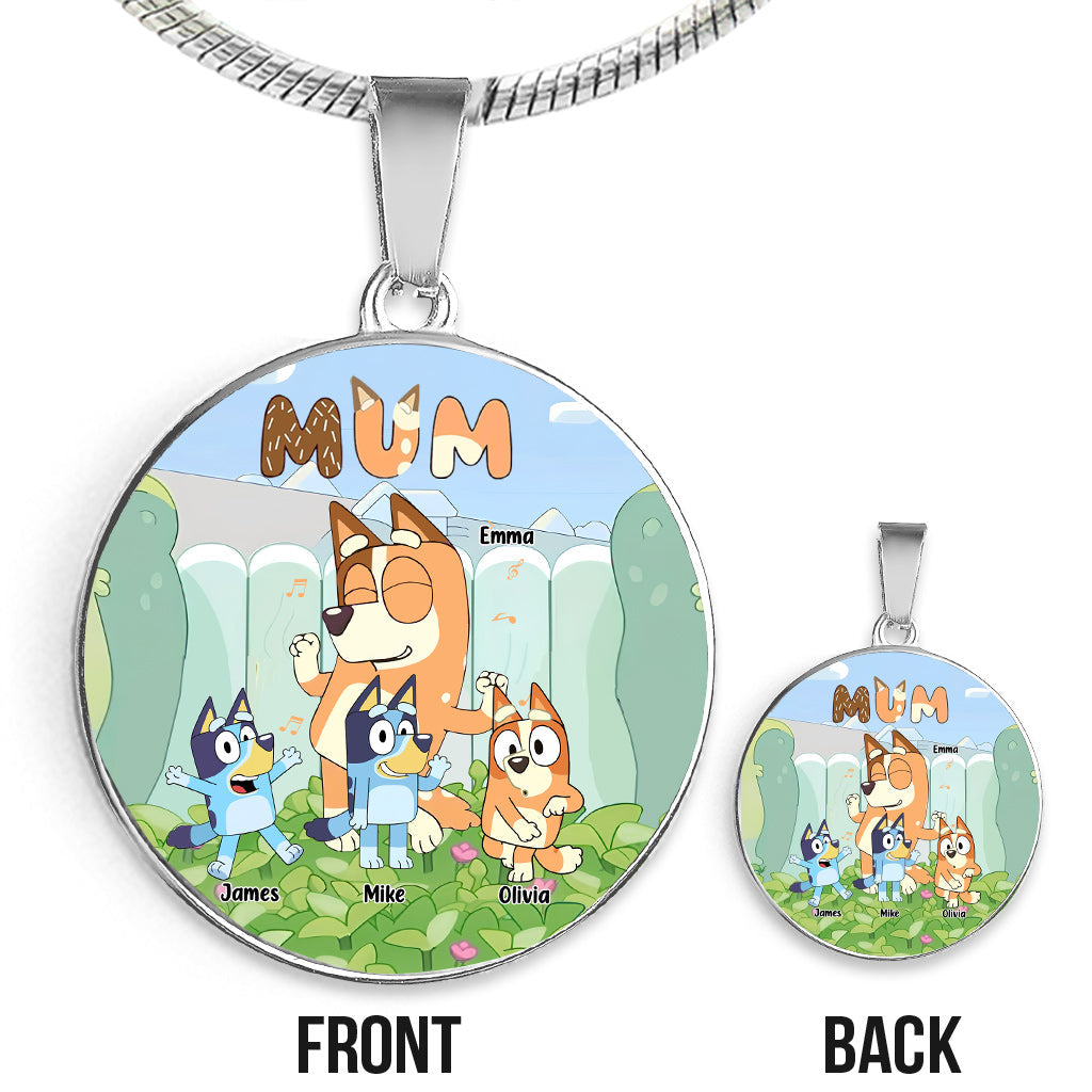 Mum Cute Blue Dog - Personalized Mother Round Pendant Necklace