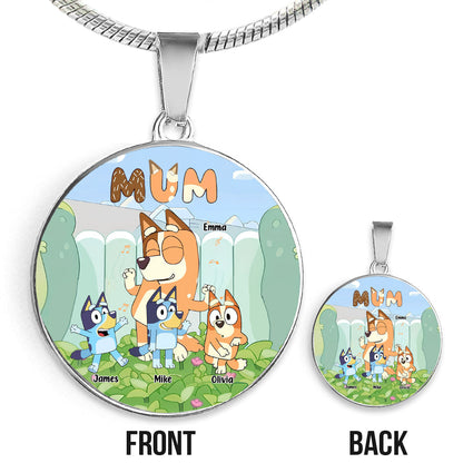 Mum Cute Blue Dog - Personalized Mother Round Pendant Necklace
