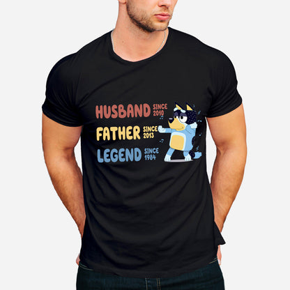 Husband Father Grandpa Legend Cool Blue Dog - Personalized Grandpa T-shirt And Hoodie