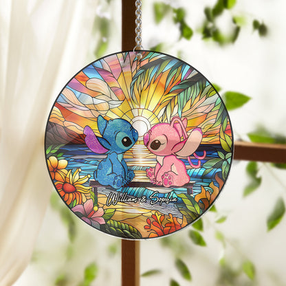 Romantic Sunset - Personalized Ohana Window Hanging Suncatcher Ornament
