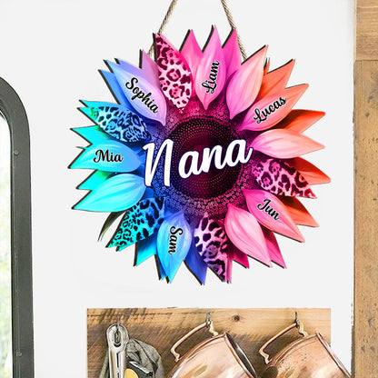 Grandma Mom Sunflower - Personalized Grandma Custom Shaped Wood Sign