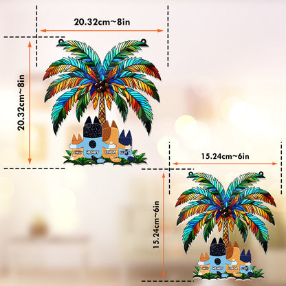 Family Under The Palm Tree - Personalized Window Hanging Suncatcher Ornament