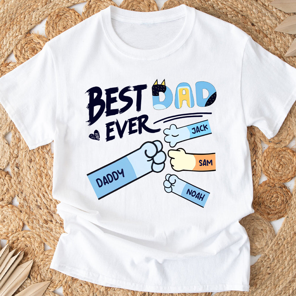 Best Dad Mom Ever Cool Blue Dog Fist - Personalized Father T-shirt And Hoodie