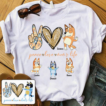 Peace Love Mom's Life Cool Blue Dog - Personalized Mother T-shirt And Hoodie