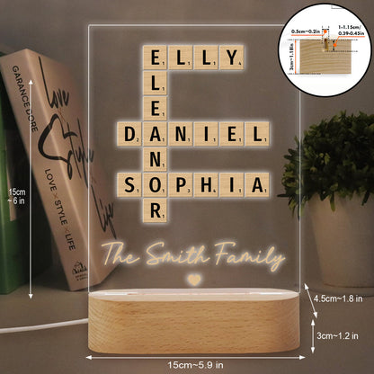 Family Crossword Art - Personalized Family Shaped Plaque Light Base