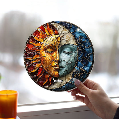 Live By The Sun Love By The Moon - Personalized Hippie Window Hanging Suncatcher Ornament