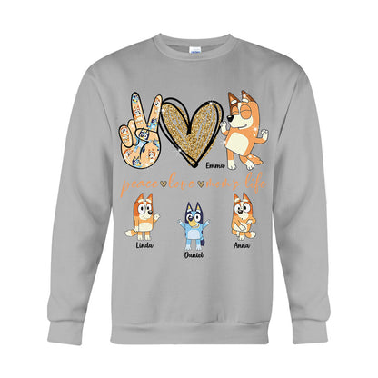 Peace Love Mom's Life Cool Blue Dog - Personalized Mother T-shirt And Hoodie