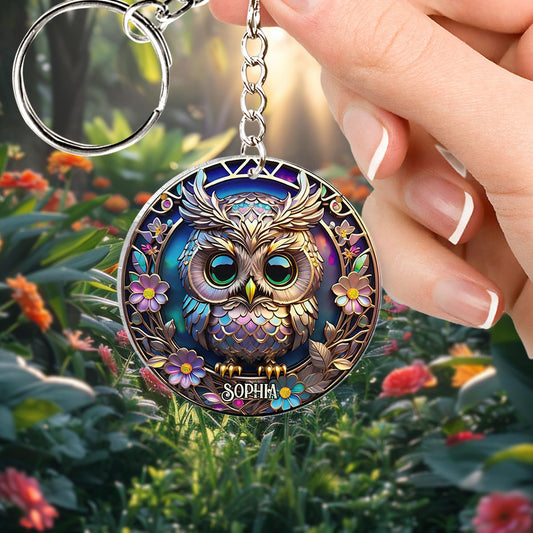 Colorful Owl - Personalized Owl Keychain