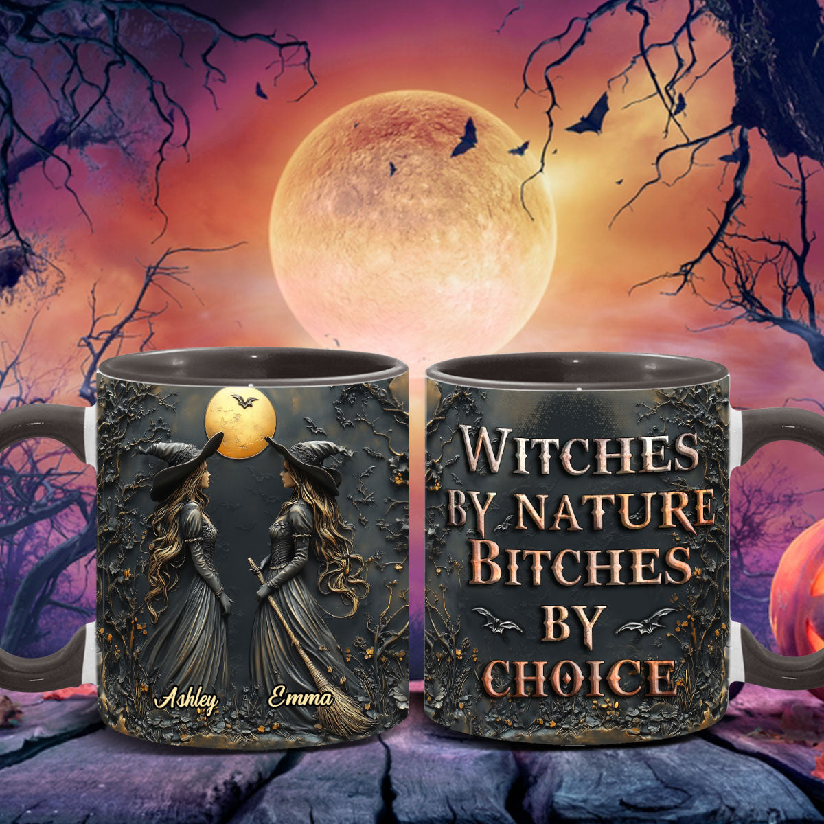 Witches By Nature Bitches By Choice - Personalized Bestie Accent Mug