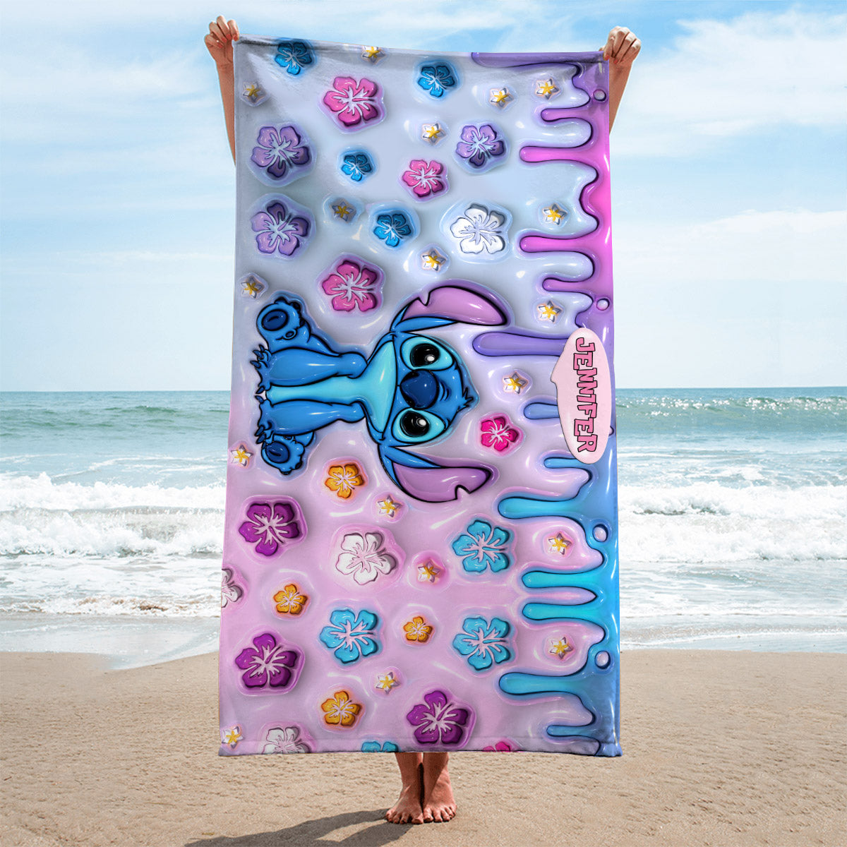 Purple Ohana - Personalized Ohana Beach Towel