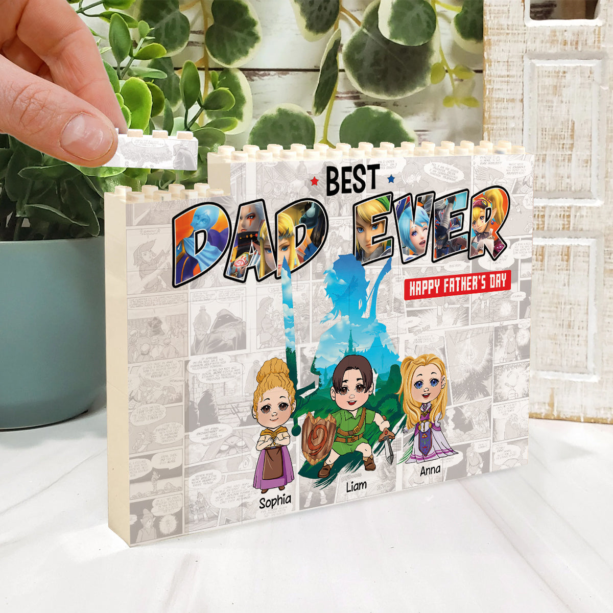 Best Dad Ever - Personalized The Hero's Legend One-sided Horizontal Rectangle Building Brick Blocks