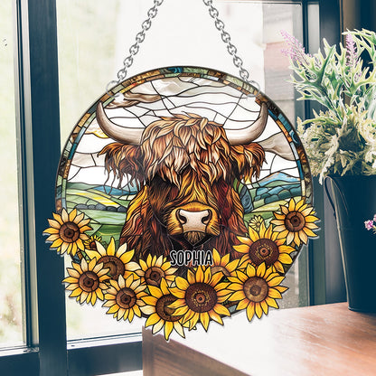 Baby Cow Sunflower - Personalized Window Hanging Suncatcher Ornament