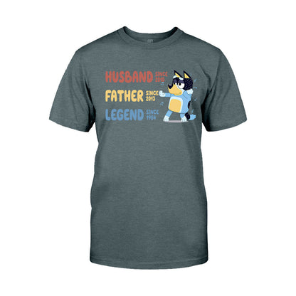 Husband Father Grandpa Legend Cool Blue Dog - Personalized Grandpa T-shirt And Hoodie