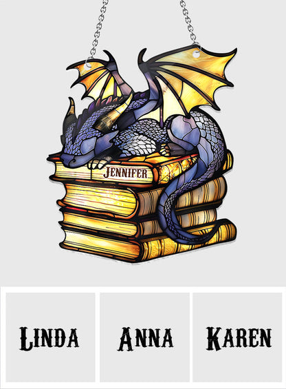 I'm Not A Book Worm I'm A Book Dragon - Personalized Book Window Hanging Suncatcher Ornament