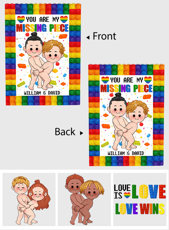 My Missing Piece - Personalized Couple Vertical Rectangle Building Brick Blocks Printed On Both Sides