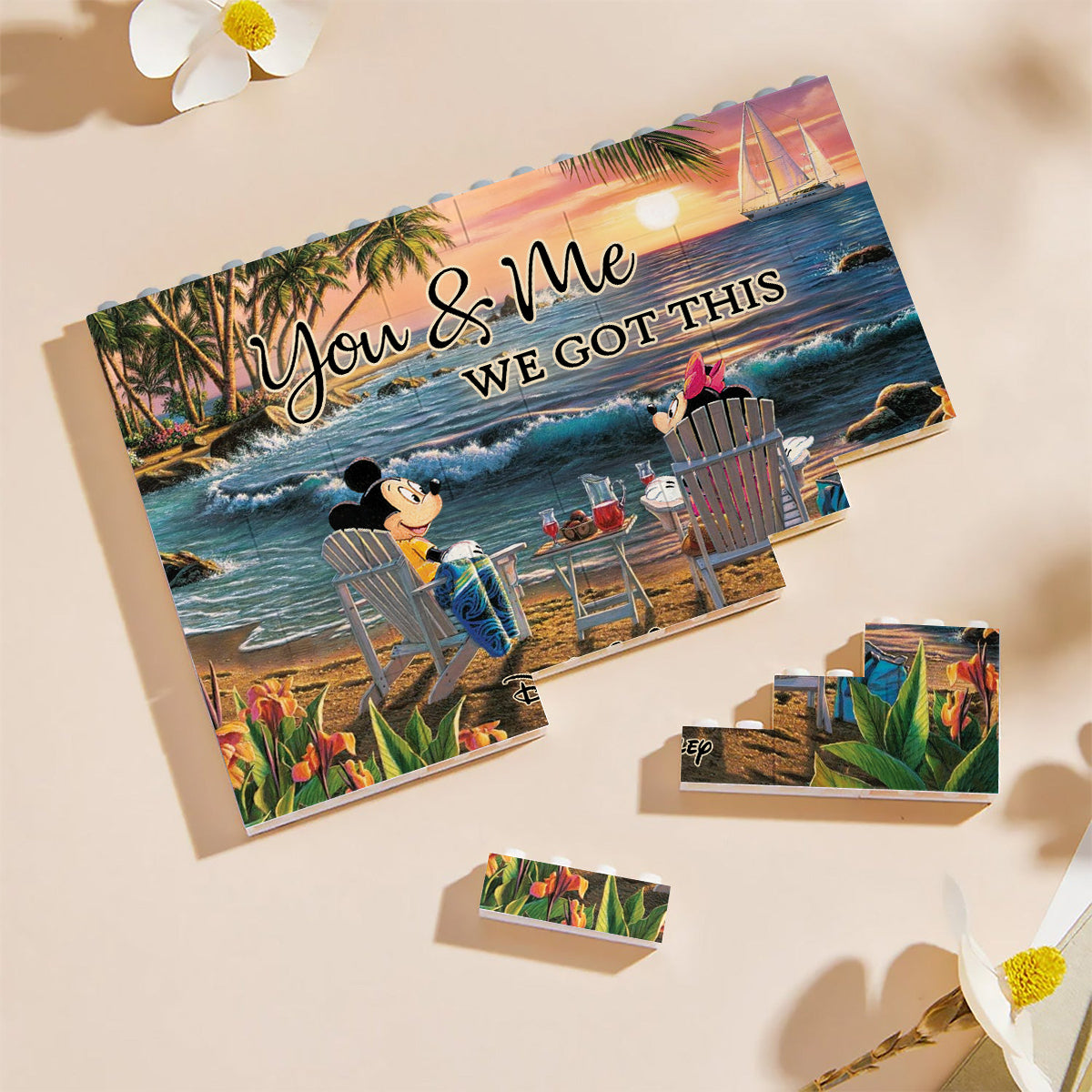 Couple Beach Tropical Landscape - Personalized Mouse One-sided Horizontal Rectangle Building Brick Blocks