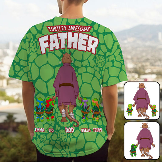 Turtley Awesome Father - Personalized Green Turtles All Over Shirt