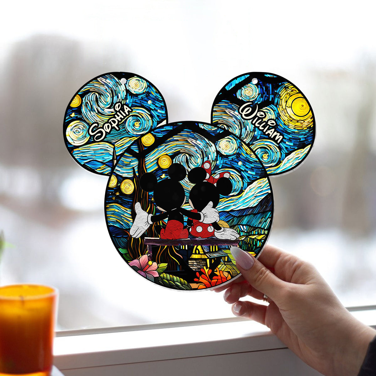 Romantic Mouse Couple - Personalized Mouse Window Hanging Suncatcher Ornament