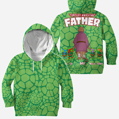 Turtley Awesome Father - Personalized Green Turtles All Over Shirt