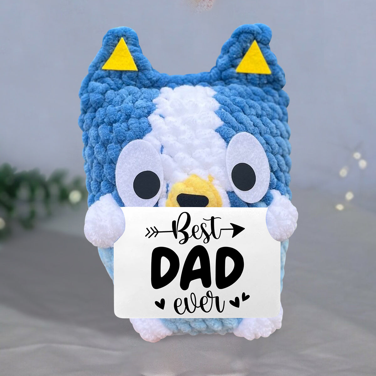 Best Dad Mum Ever Cool Blue Dog - Personalized Father Hand Knitted Figurine
