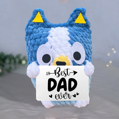 Best Dad Mum Ever Cool Blue Dog - Personalized Father Hand Knitted Figurine