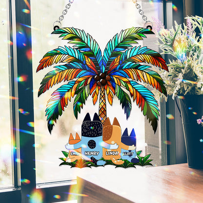 Family Under The Palm Tree - Personalized Window Hanging Suncatcher Ornament