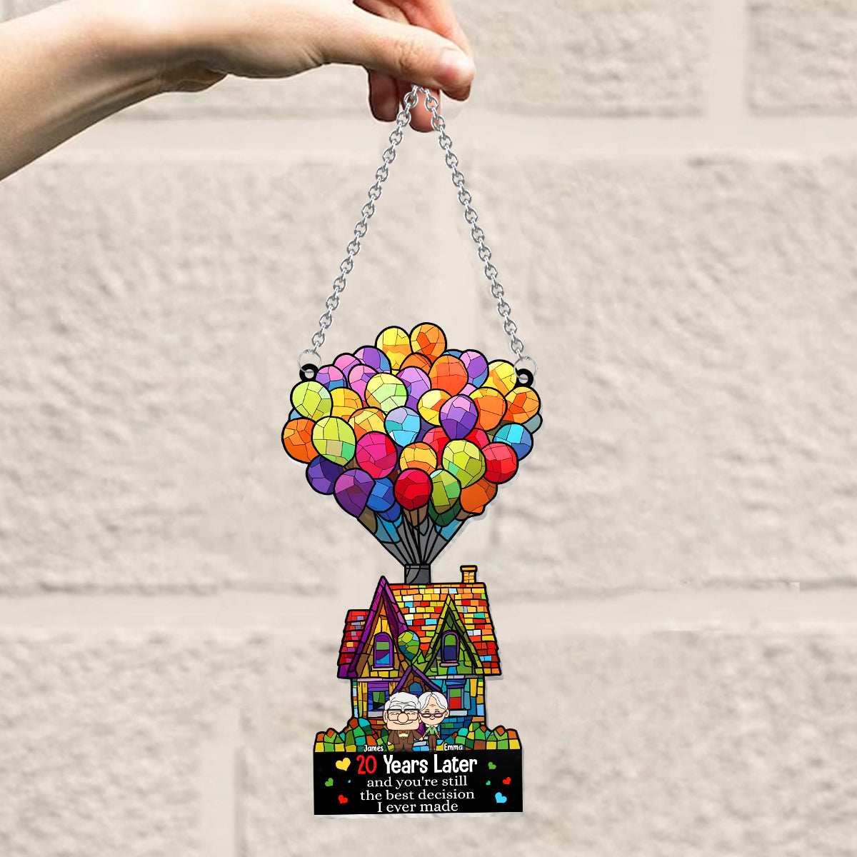 Happy Anniversary - Personalized Mouse Window Hanging Suncatcher Ornament