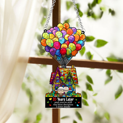 Happy Anniversary - Personalized Mouse Window Hanging Suncatcher Ornament