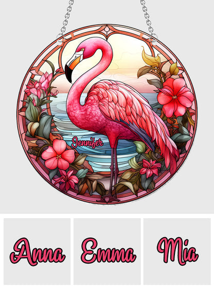 Love Flamingos - Personalized Flamingo Window Hanging Suncatcher Ornament