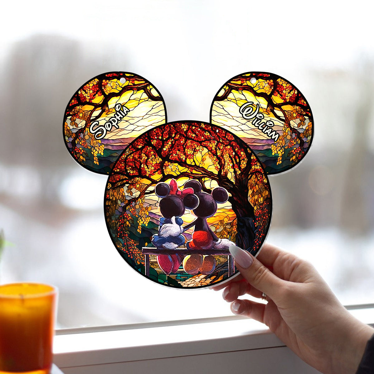 Romantic Mouse Couple - Personalized Mouse Window Hanging Suncatcher Ornament