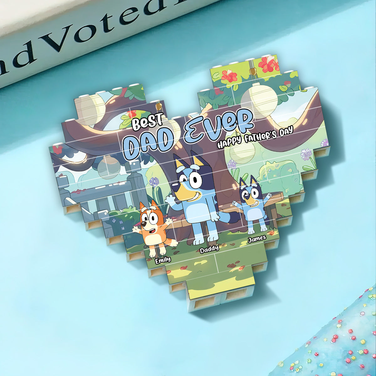 Best Dad Ever - Personalized Father One-sided Heart Building Brick Blocks