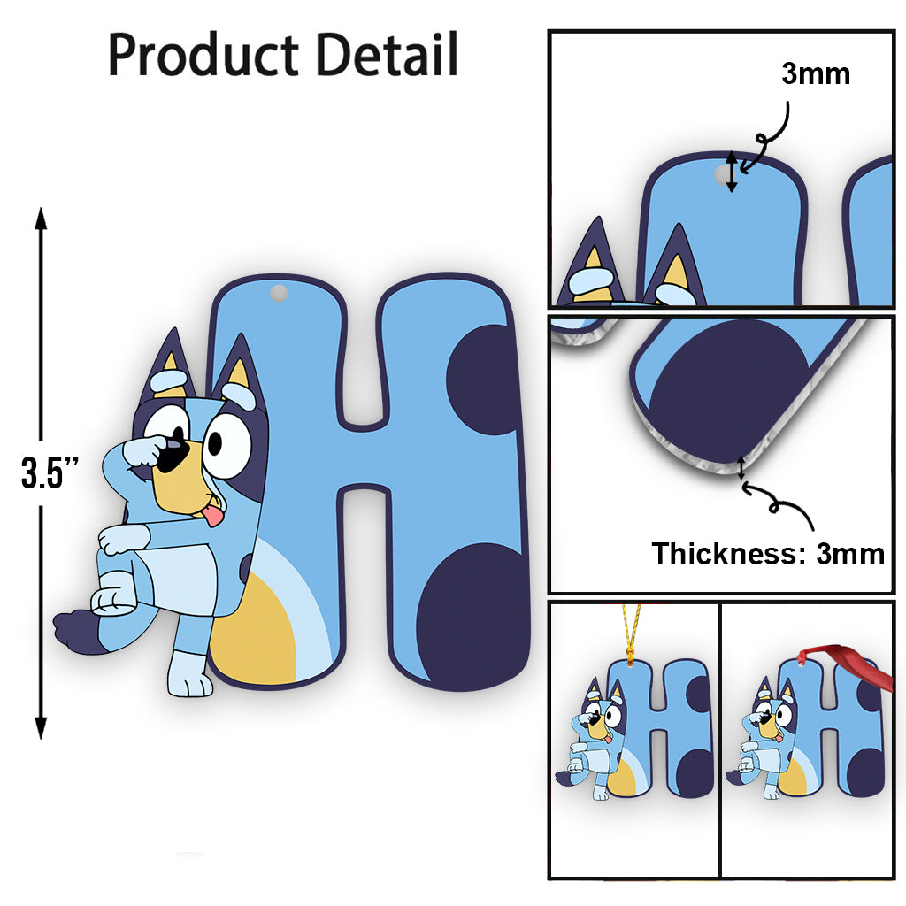 Blue Dog Alphabet Letter - Personalized Ornament