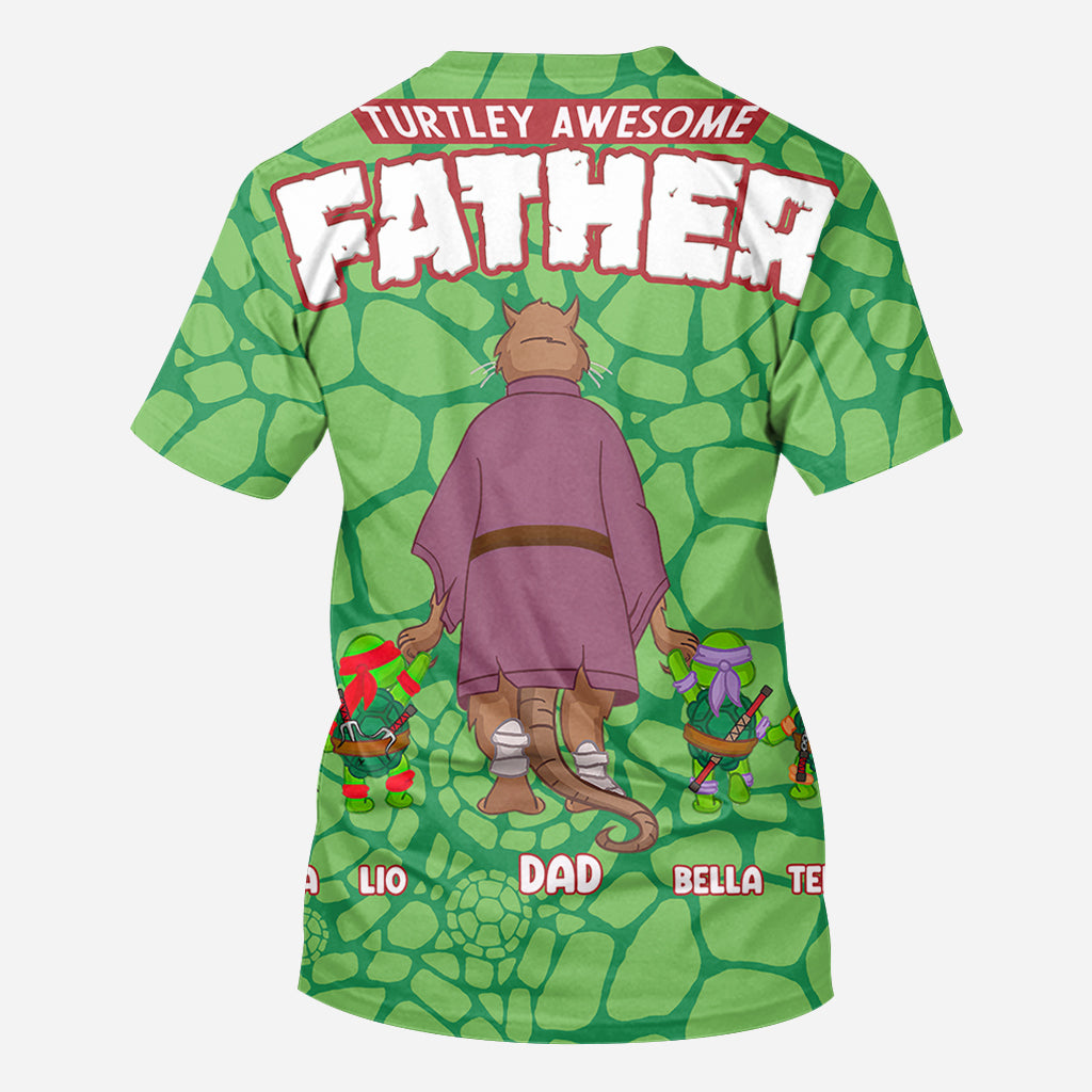 Turtley Awesome Father - Personalized Green Turtles All Over Shirt