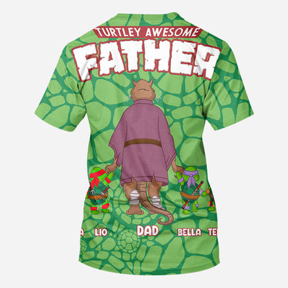 Turtley Awesome Father - Personalized Green Turtles All Over Shirt
