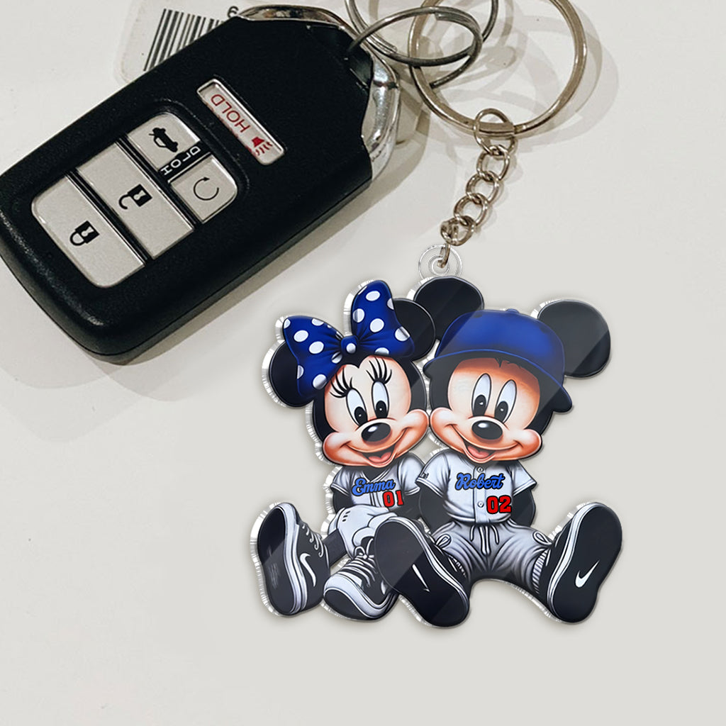 Mouse Couple Baseball - Personalized Baseball Custom Shaped Keychain