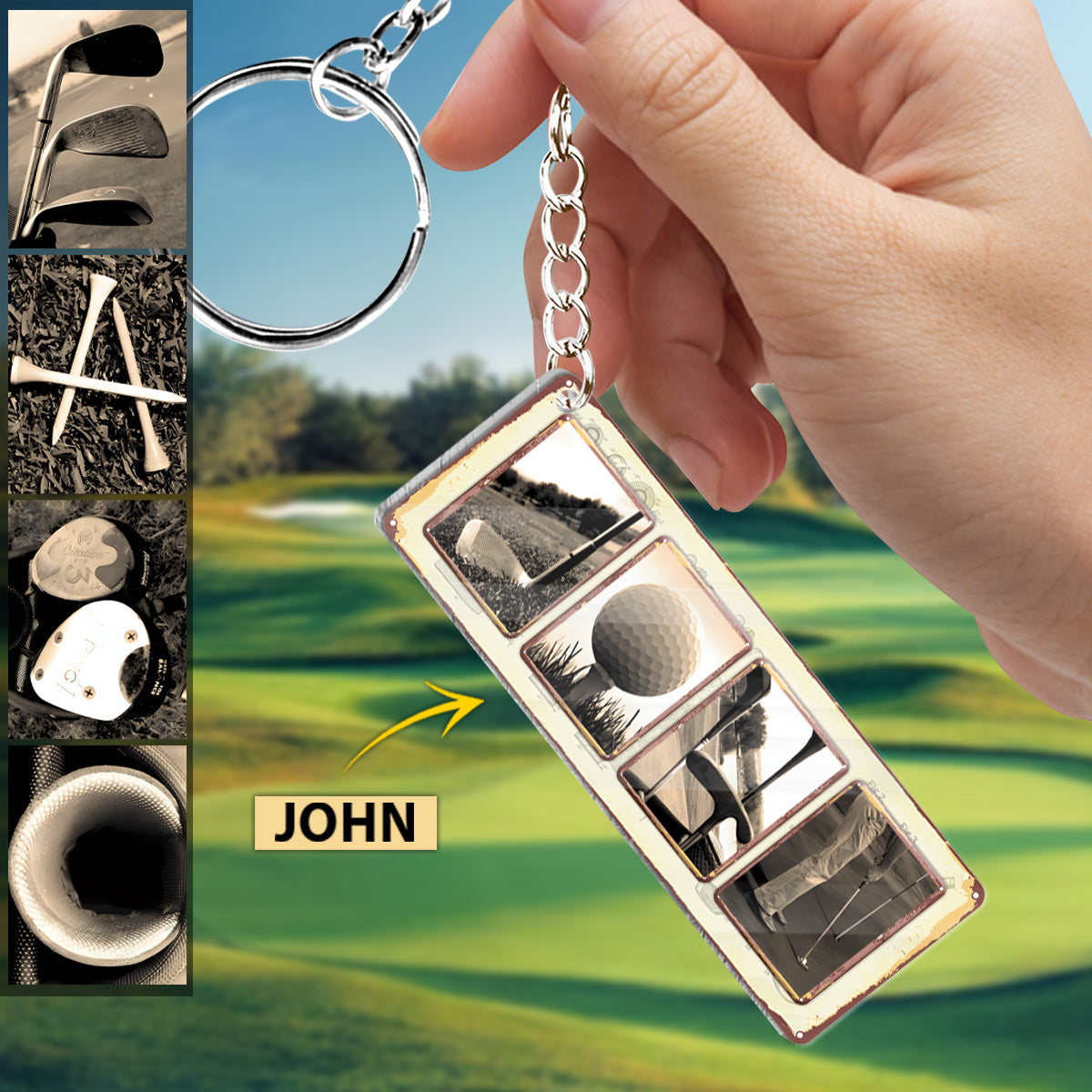 Vintage Golf Custom Name - Personalized Golf Keychain