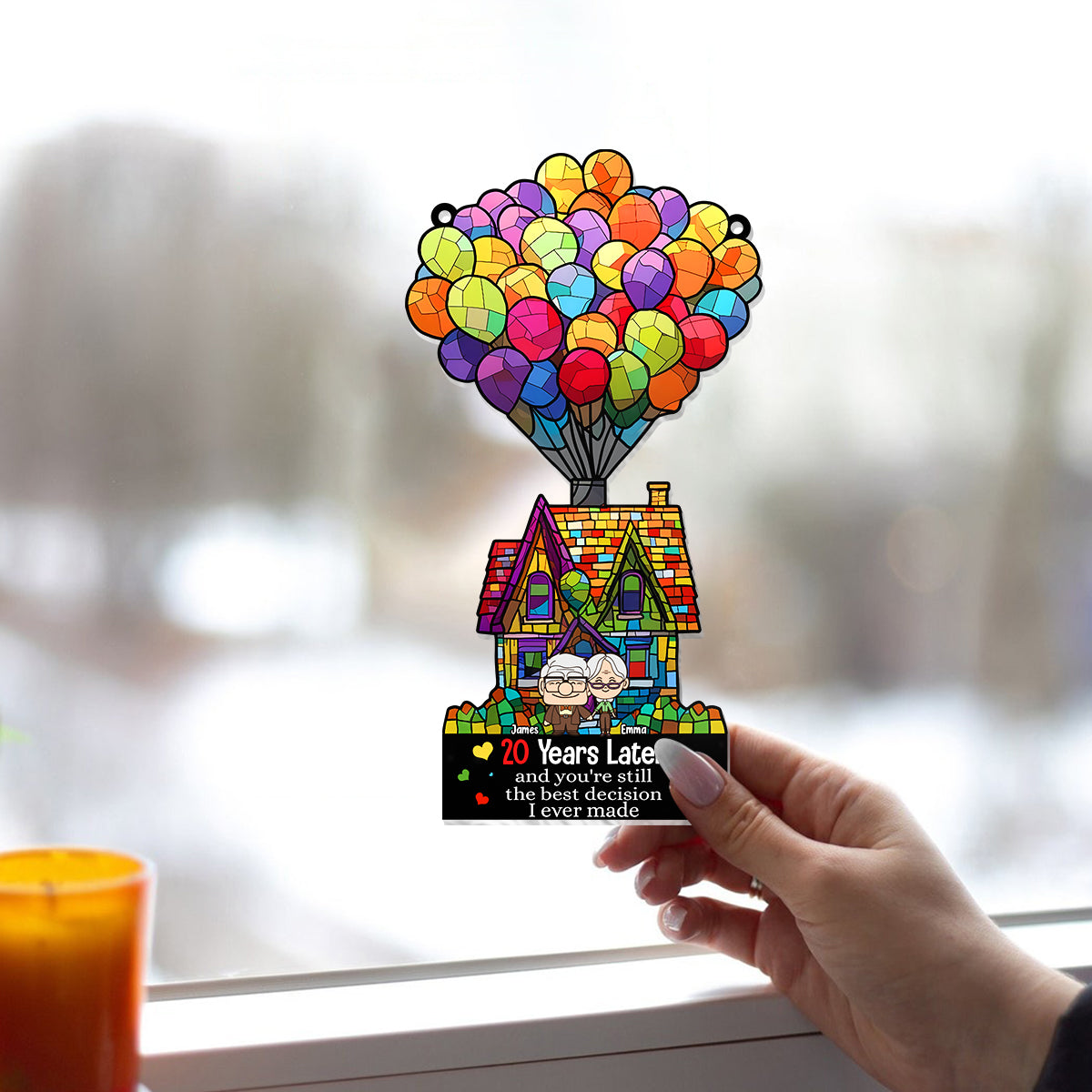 Happy Anniversary - Personalized Mouse Window Hanging Suncatcher Ornament