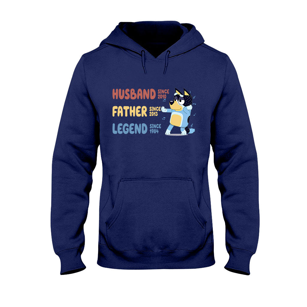 Husband Father Grandpa Legend Cool Blue Dog - Personalized Grandpa T-shirt And Hoodie