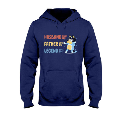 Husband Father Grandpa Legend Cool Blue Dog - Personalized Grandpa T-shirt And Hoodie