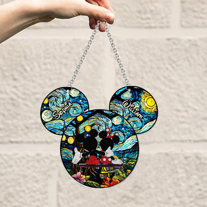 Romantic Mouse Couple - Personalized Mouse Window Hanging Suncatcher Ornament