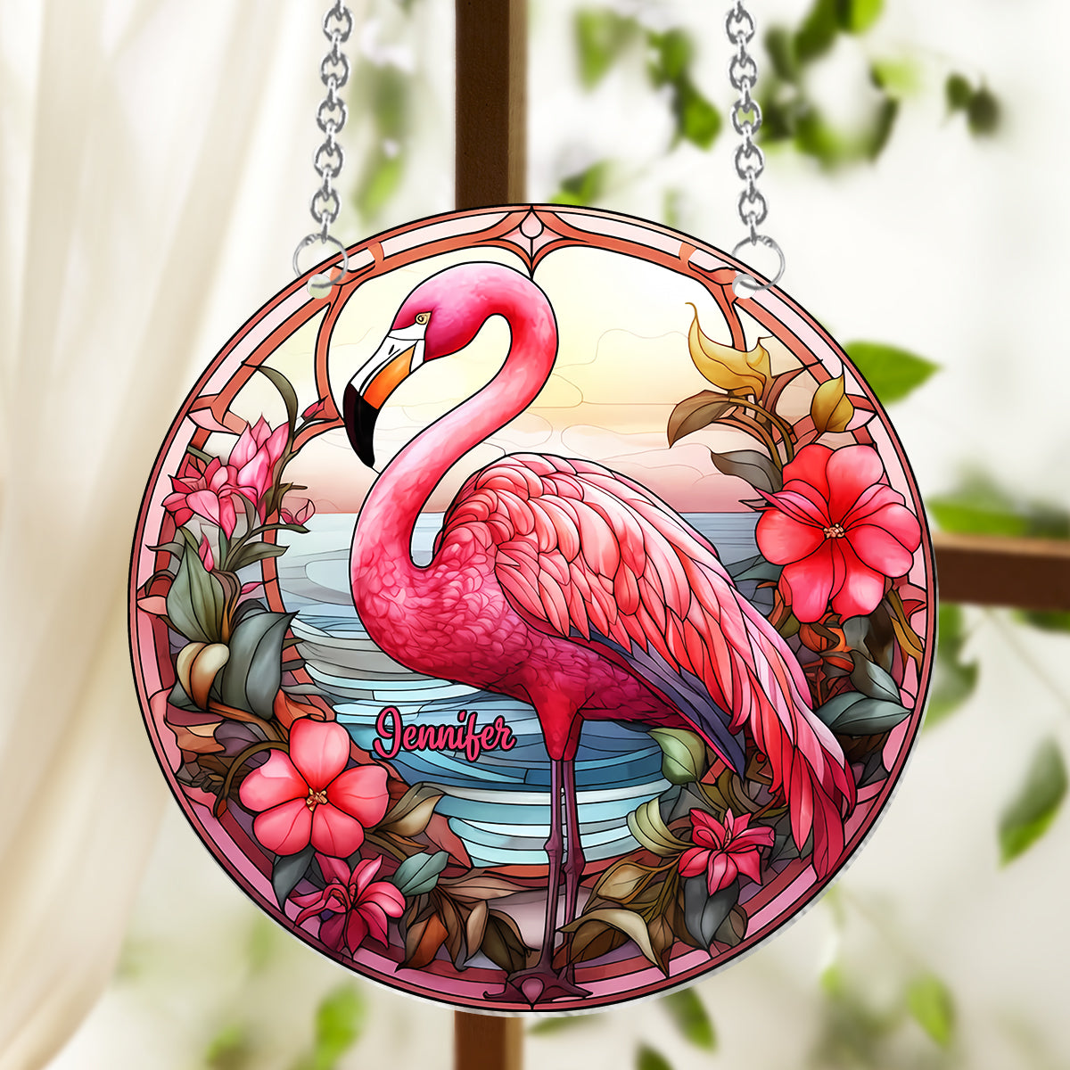 Love Flamingos - Personalized Flamingo Window Hanging Suncatcher Ornament