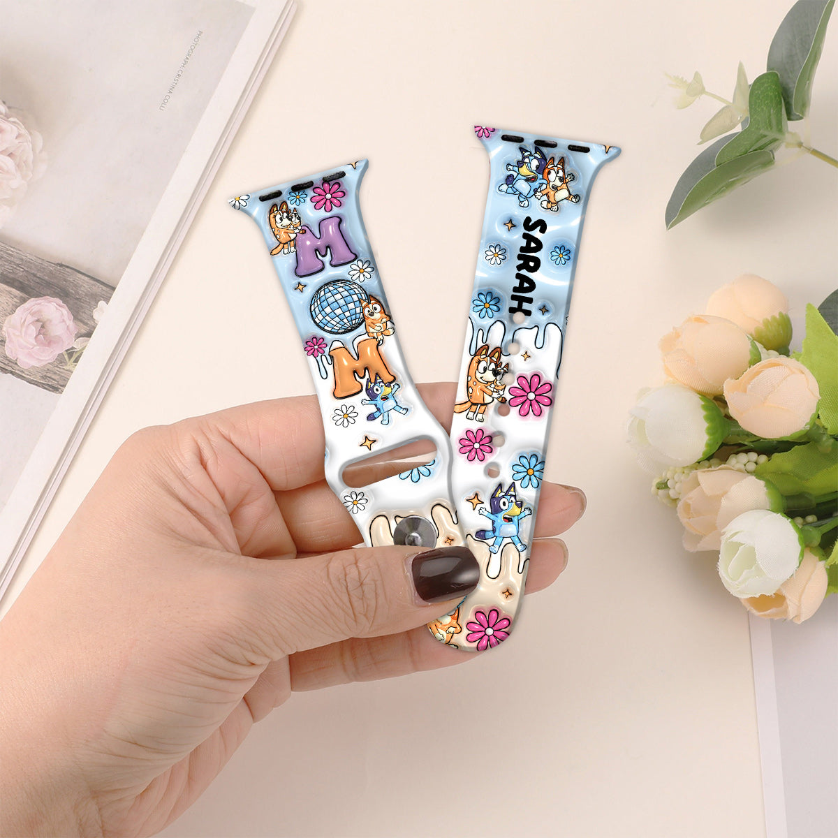 Mom Era Cute Blue Dog - Personalized Mother Apple Watch Band