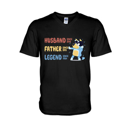 Husband Father Grandpa Legend Cool Blue Dog - Personalized Grandpa T-shirt And Hoodie