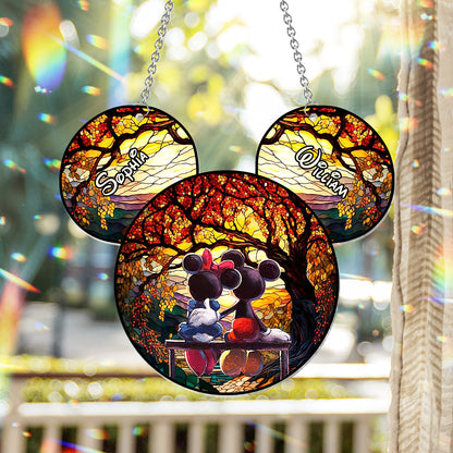 Romantic Mouse Couple - Personalized Mouse Window Hanging Suncatcher Ornament