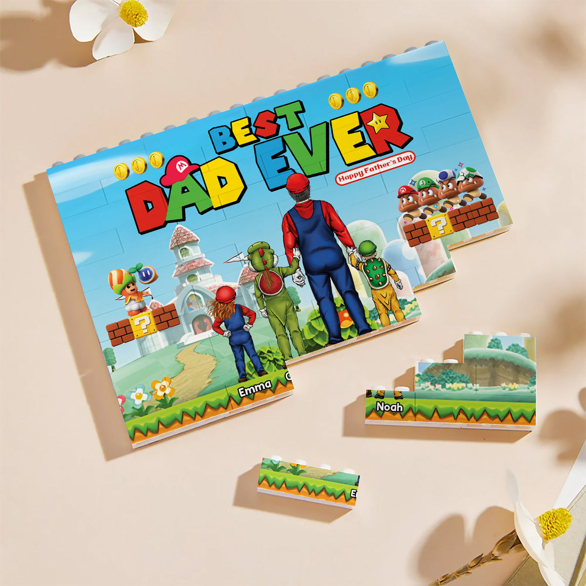 Best Super Dad Ever - Personalized Super Plumber One-sided Horizontal Rectangle Building Brick Blocks