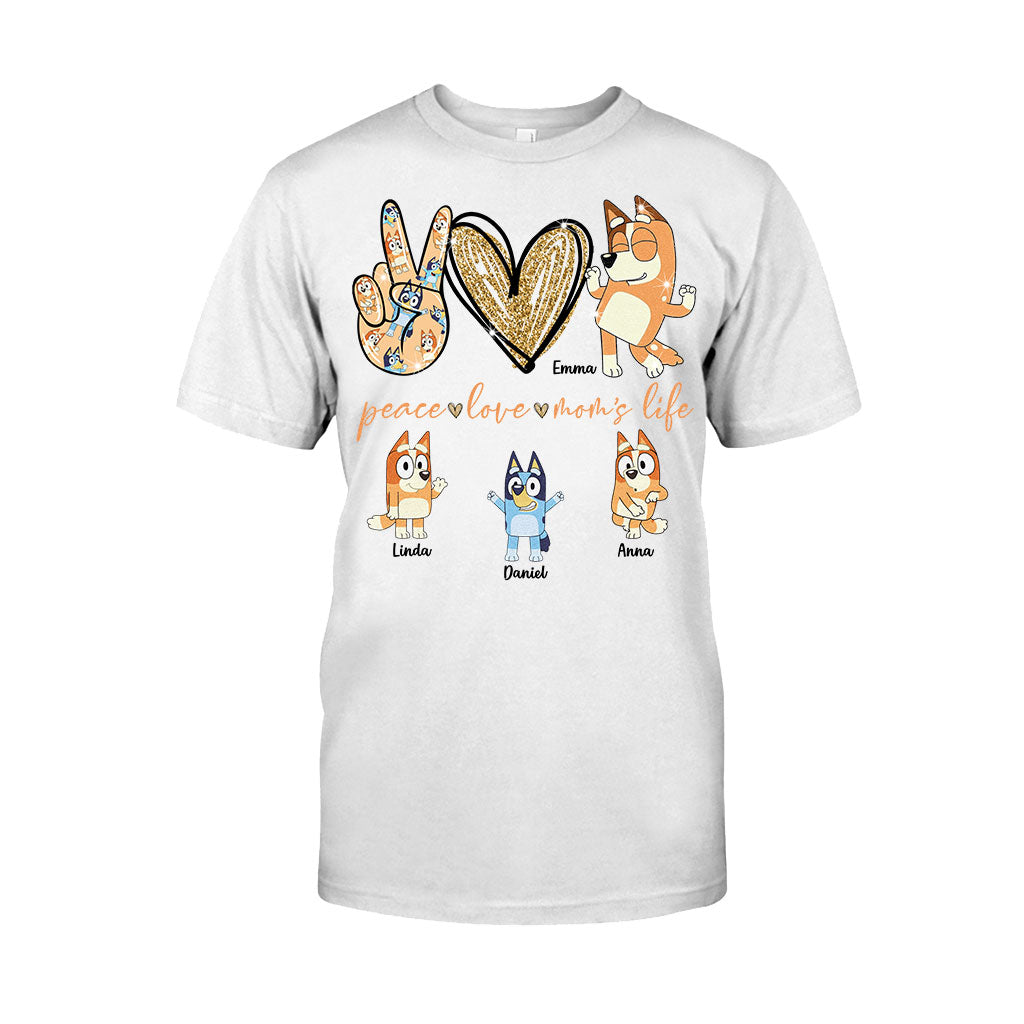 Peace Love Mom's Life Cool Blue Dog - Personalized Mother T-shirt And Hoodie
